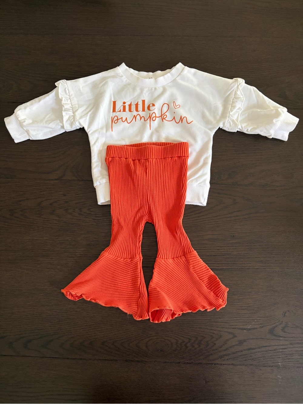 Little Pumpkin Baby Sweatshirt & Orange Flare Pants Set